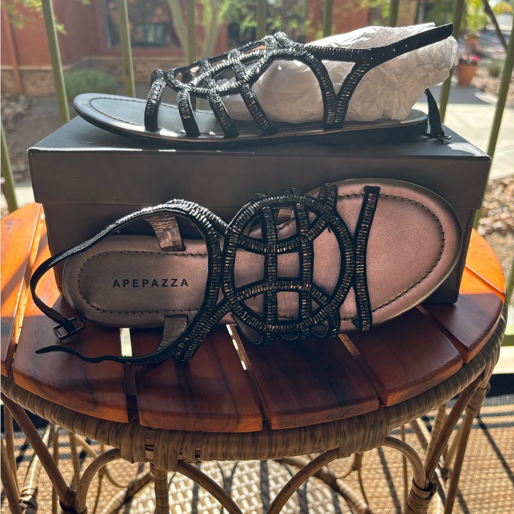 Apepazza Black Strappy Sandals with Intricate Design